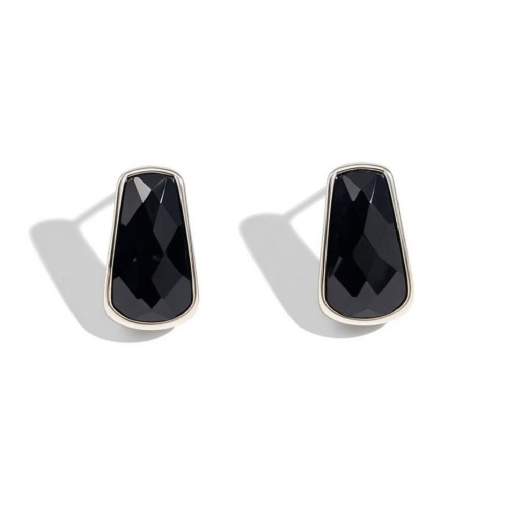 Vintage NWH Sterling Silver & Black Faceted Clip-On Earrings